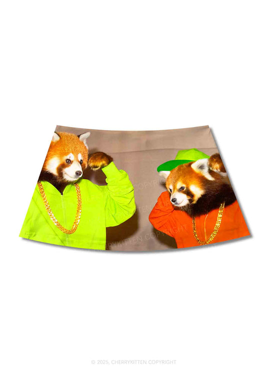 Hip Hop Red Panda Y2K Print Mini Skirt Cherrykitten