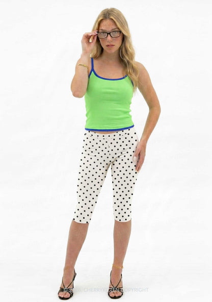 Black Dots On White Y2K Print Capri Pants Cherrykitten
