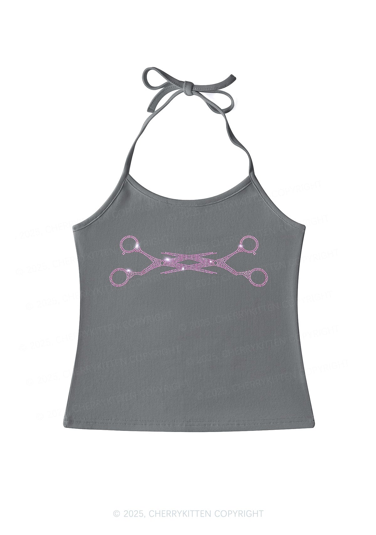 Rhinestone Pink Scissor Pride Y2K Halter Neck Cami Cherrykitten