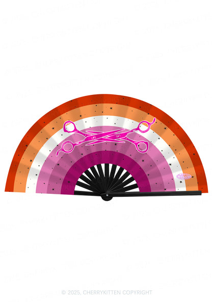 Lesbian Scissors Pride Y2K Rave Hand Fan Cherrykitten
