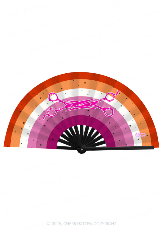 Lesbian Scissors Pride Y2K Rave Hand Fan Cherrykitten