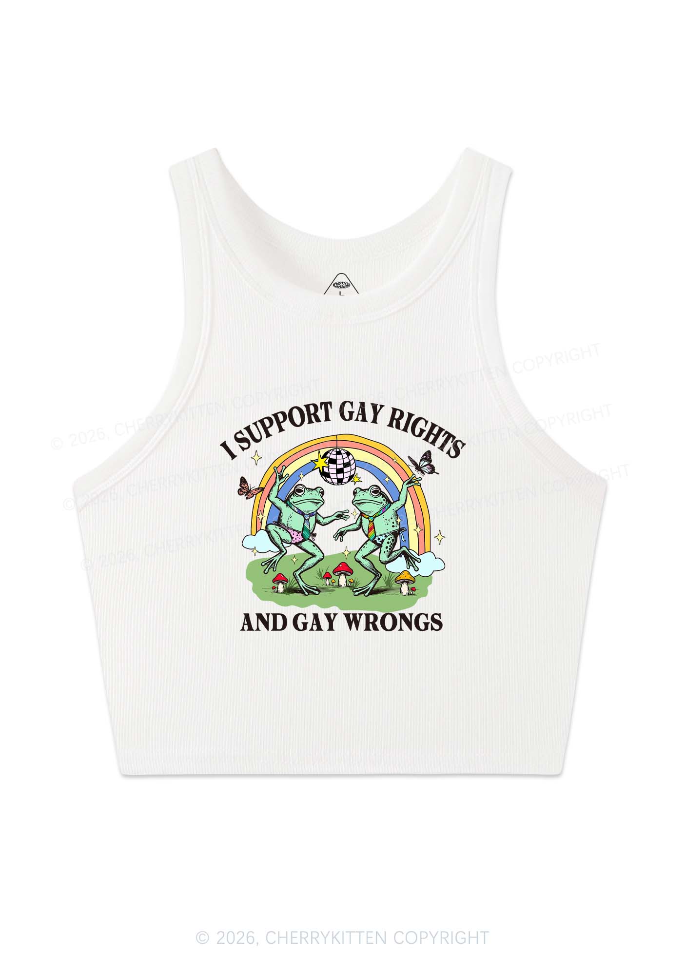 I Support Gay Rights Disco Frogs Y2K Crop Tank Top Cherrykitten