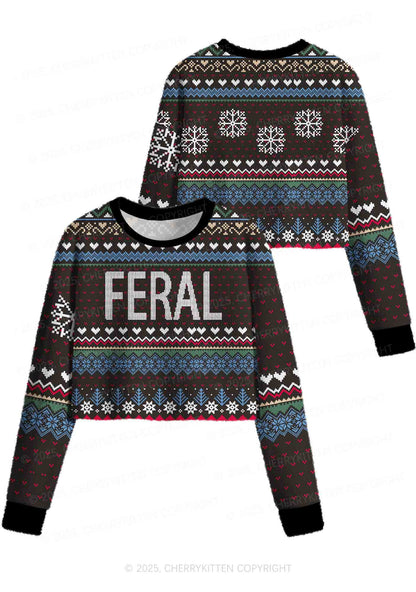 Feral Y2K Christmas Crop Knit Sweatshirt Cherrykitten