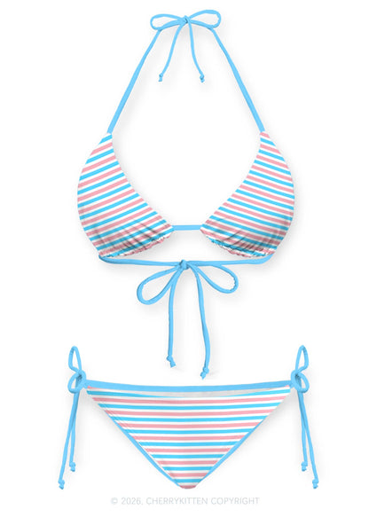 Trans Stripes Pride Y2K Print Bikini Set Cherrykitten