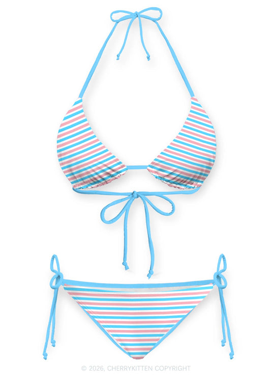 Trans Stripes Pride Y2K Print Bikini Set Cherrykitten