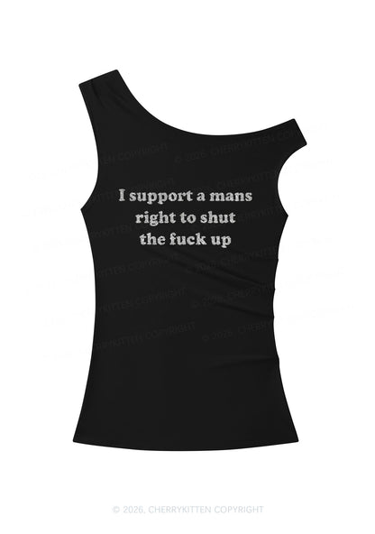 Glitter I Support A Mans Right Y2K Off Shoulder Tank Top Cherrykitten