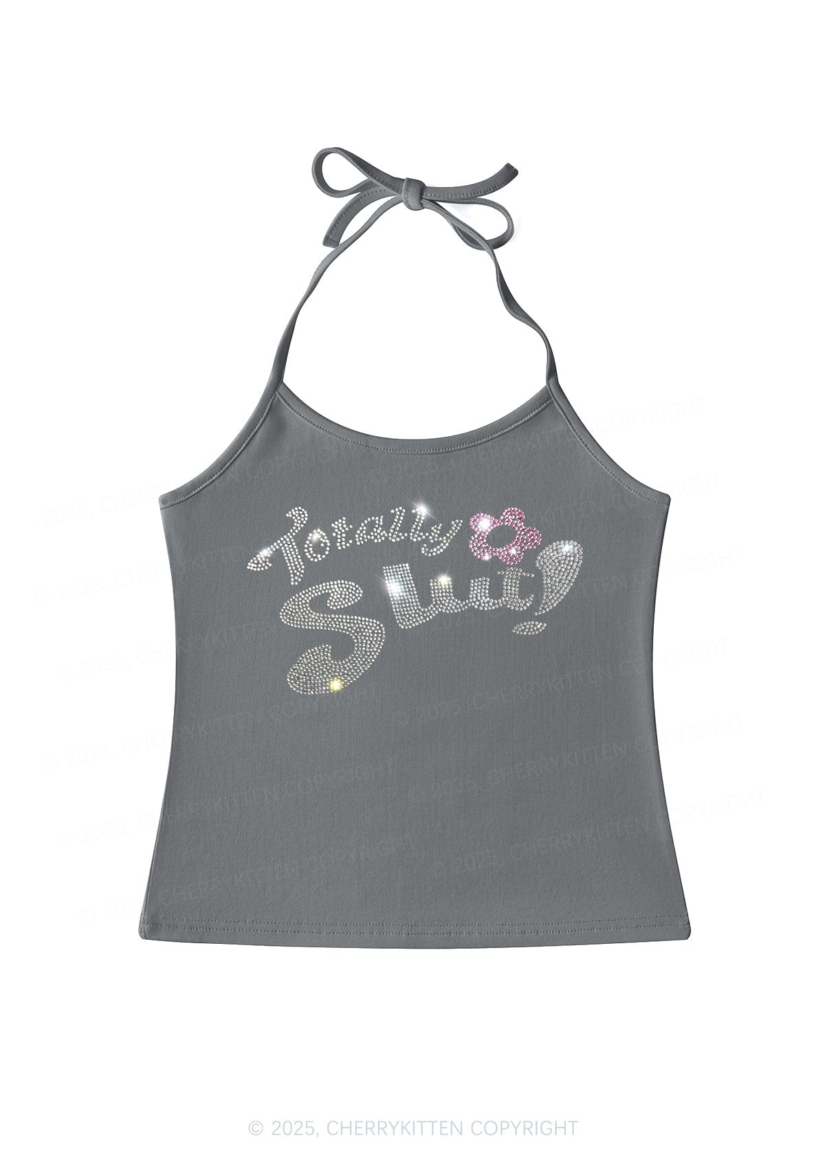 Rhinestone Totally Slxt Y2K Halter Neck Cami Cherrykitten