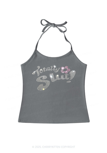 Rhinestone Totally Slxt Y2K Halter Neck Cami Cherrykitten