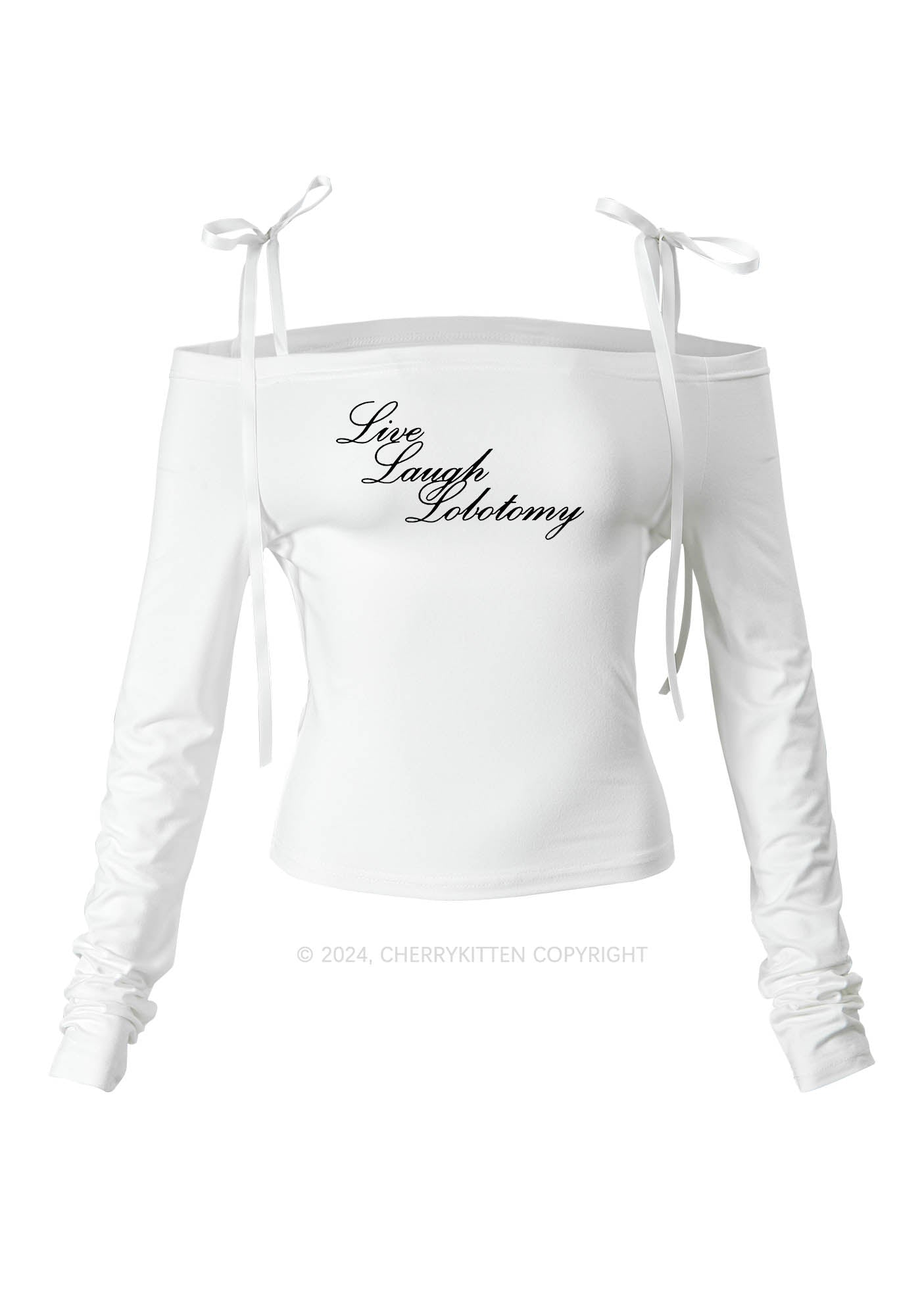 Live Laugh Lobotomy Y2K Lace Up Off Shoulder Long Sleeve Cherrykitten