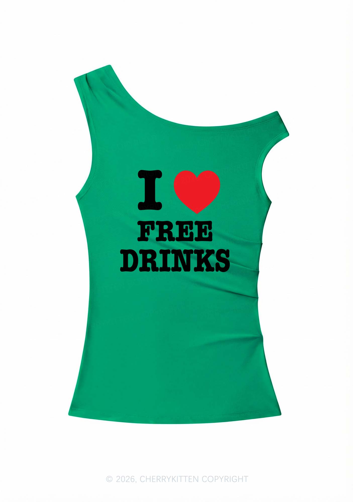 I Love Free Drinks Y2K Off Shoulder Tank Top Cherrykitten