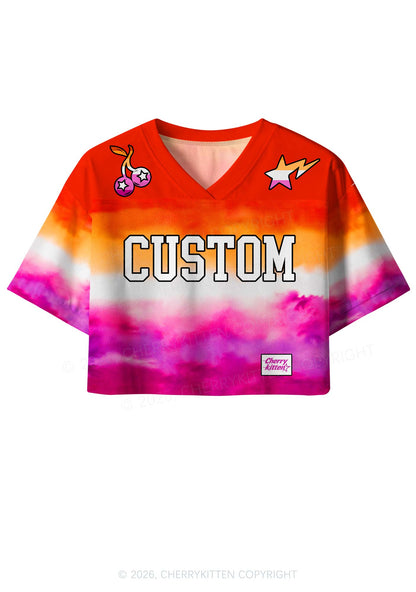 Custom Lesbian Flag Colors Pride Y2K Crop Sport Jersey Shirts Cherrykitten