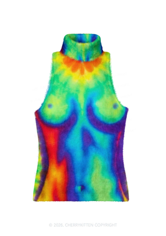 Thermal Txts Y2K Knit Turtleneck Tank Top Cherrykitten