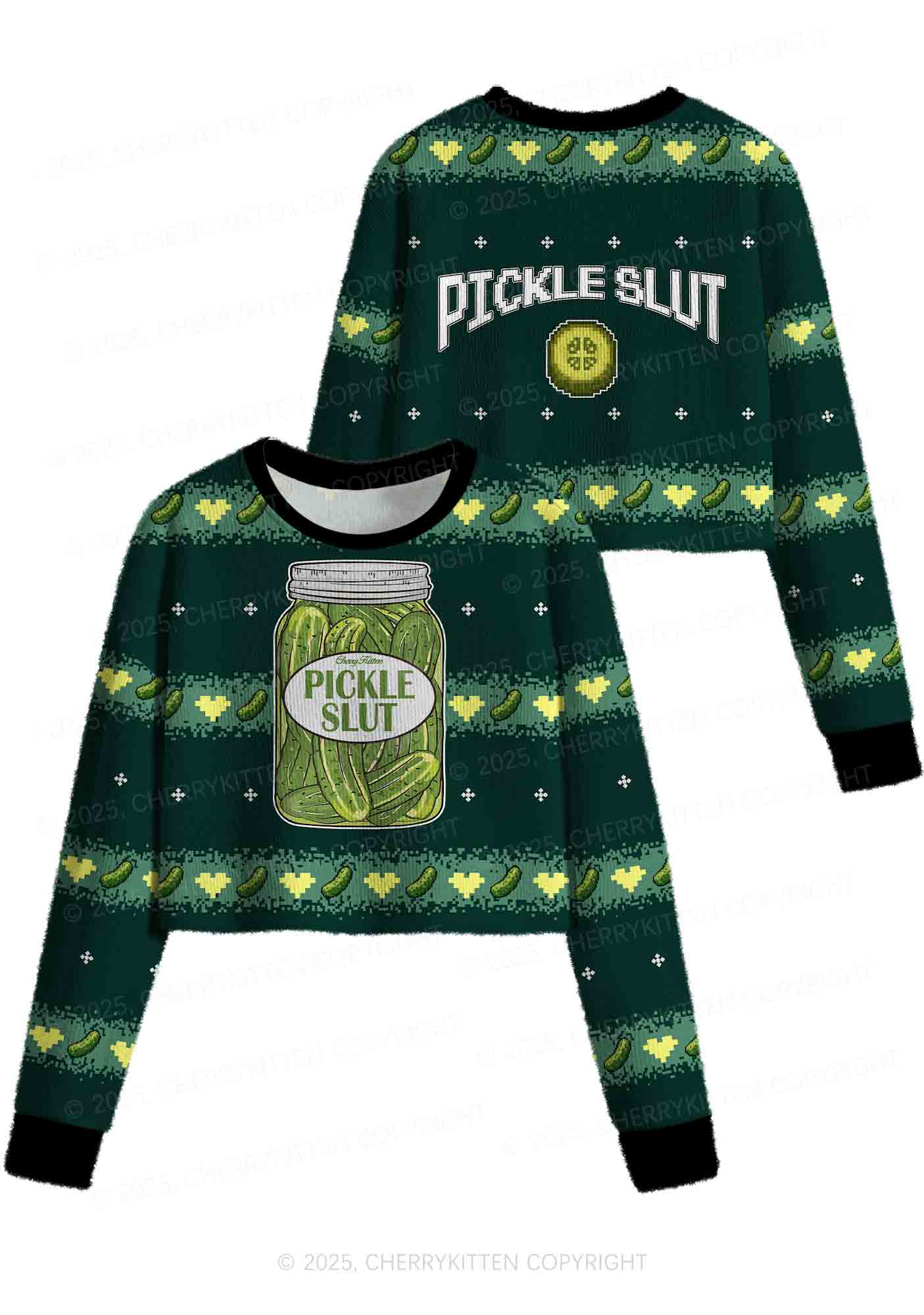 Pickle Slxt Y2K Christmas Crop Knit Sweatshirt Cherrykitten