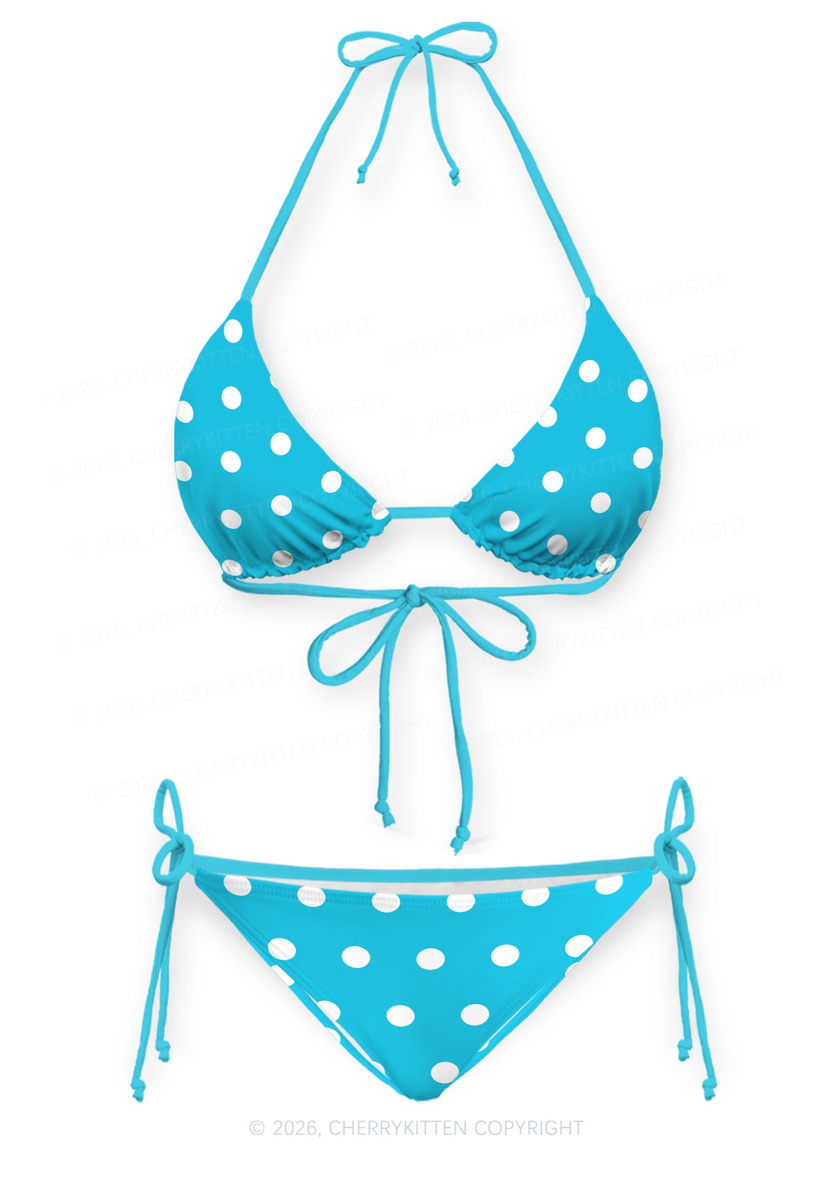 Blue And White Dots Y2K Print Bikini Set Cherrykitten