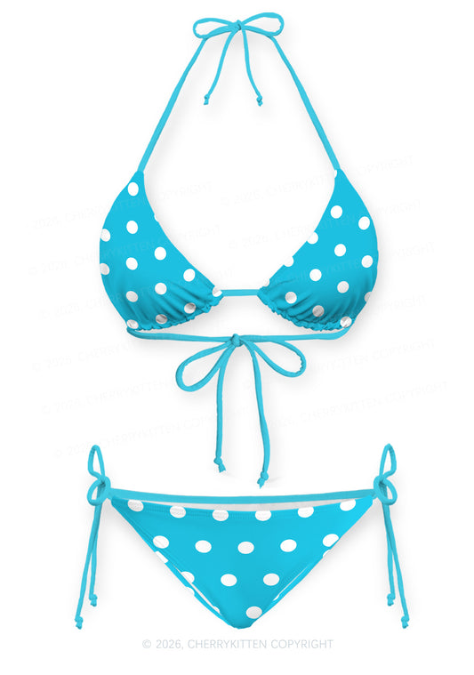Blue And White Dots Y2K Print Bikini Set Cherrykitten
