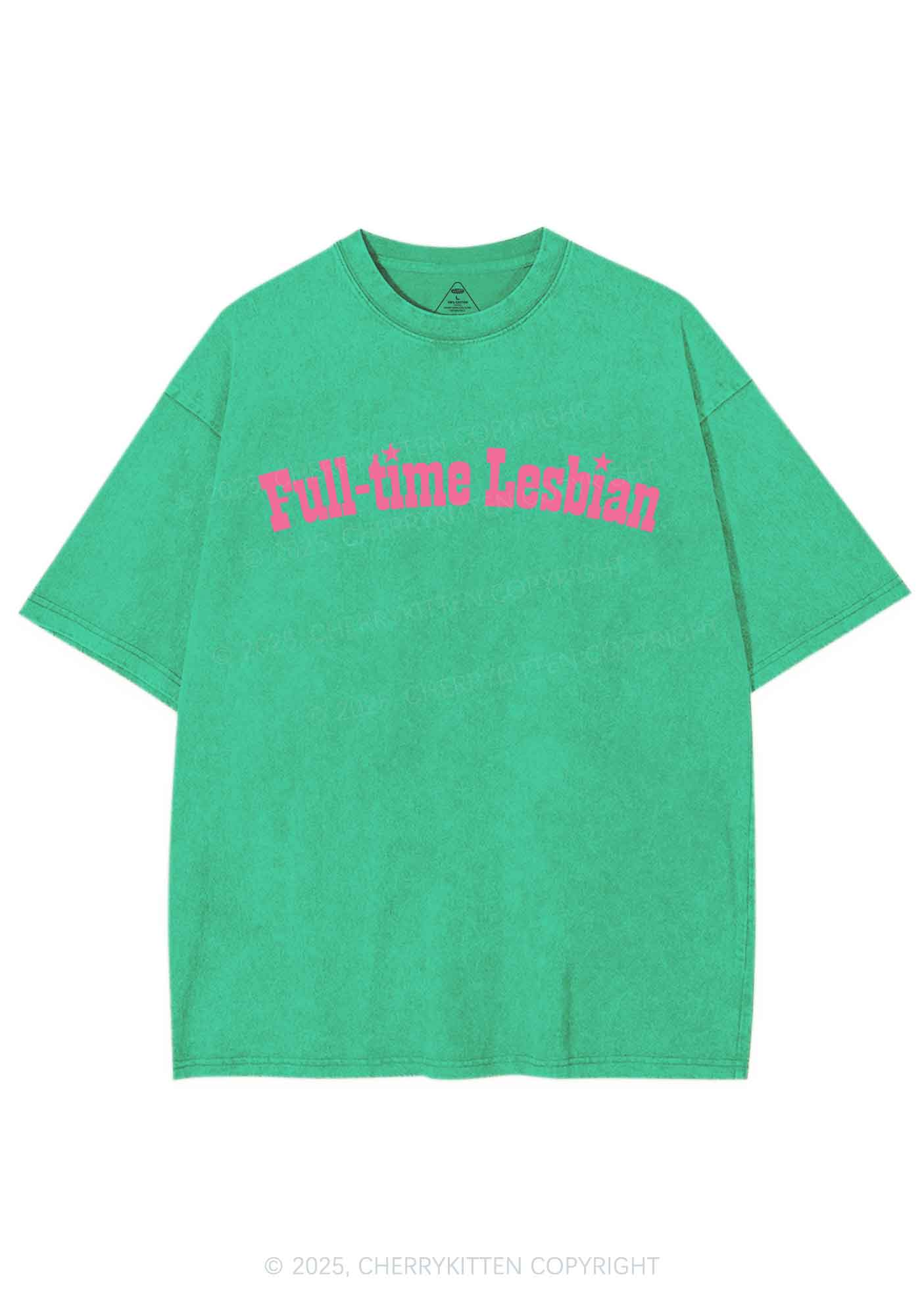Full Time Lesbian Pride Y2K Shirts Washed Tee Cherrykitten