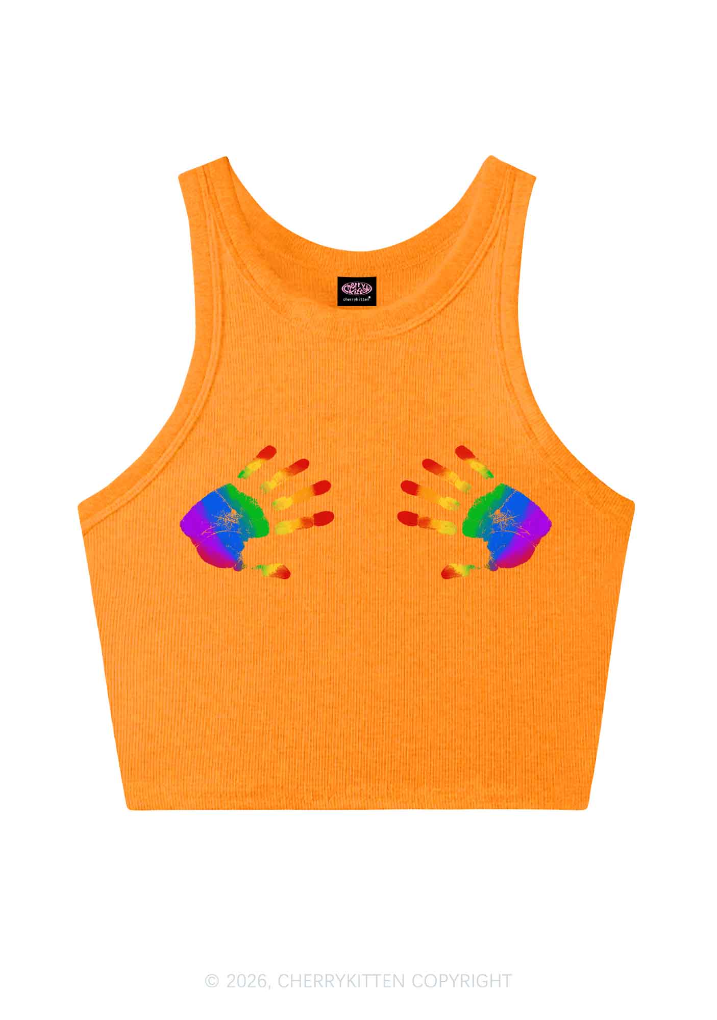 Rainbow Handprint Pride Y2K Crop Tank Top Cherrykitten