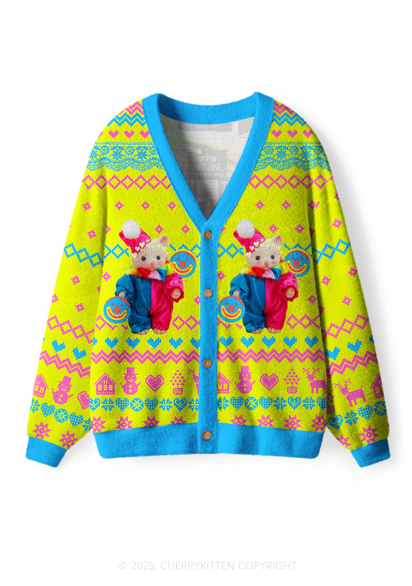 Chat Clown Y2K Christmas Cardigan Knit Sweatshirt Cherrykitten