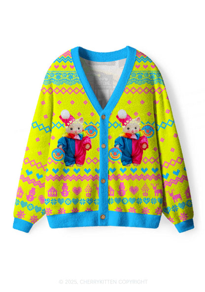 Chat Clown Y2K Christmas Cardigan Knit Sweatshirt Cherrykitten