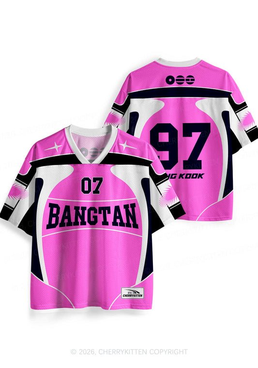 Hot Pink Korean Boys Y2K Sport Jersey Shirts Cherrykitten