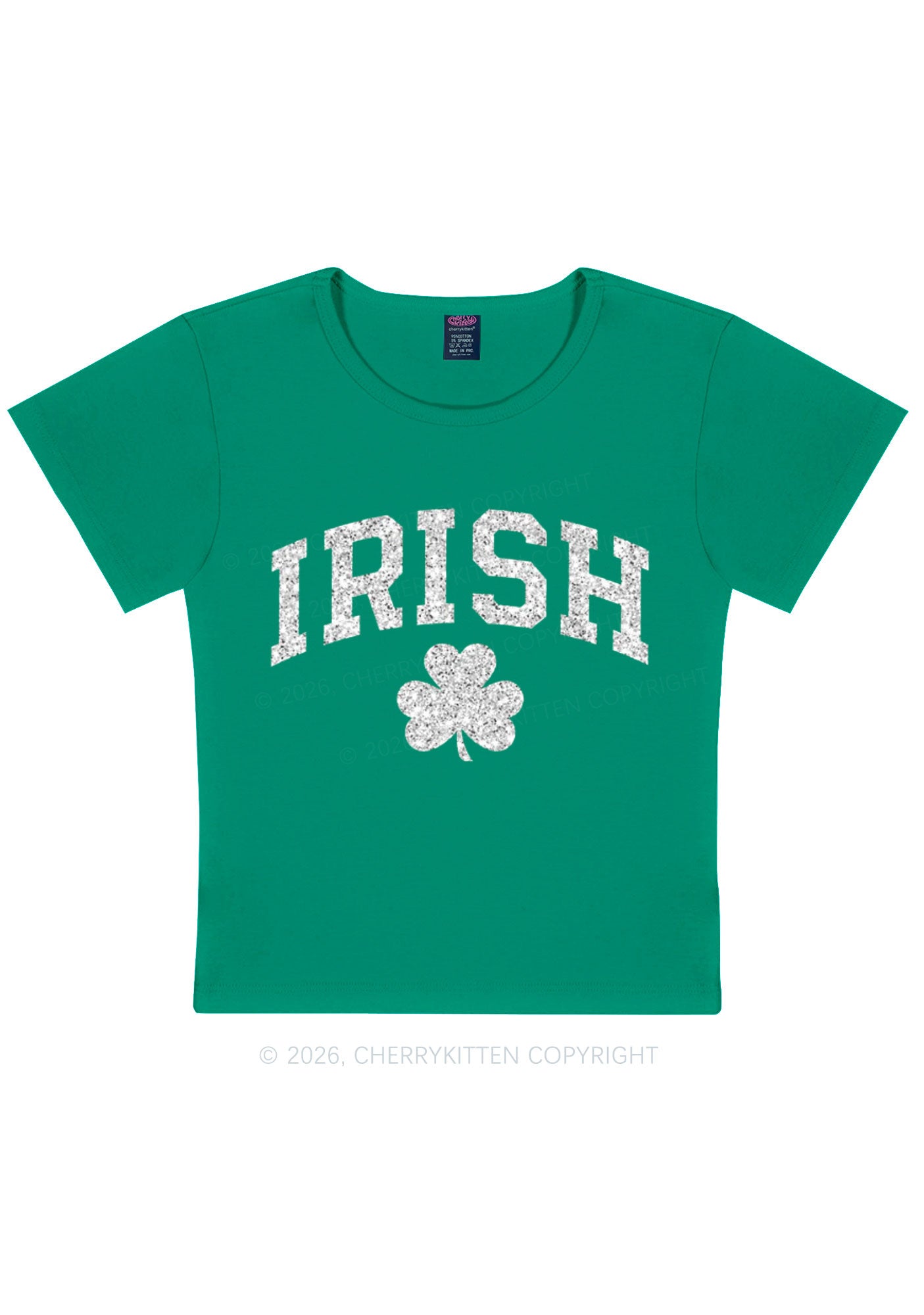 Glitter Irish Shamrock St Patricks Y2K Baby Tee Cherrykitten