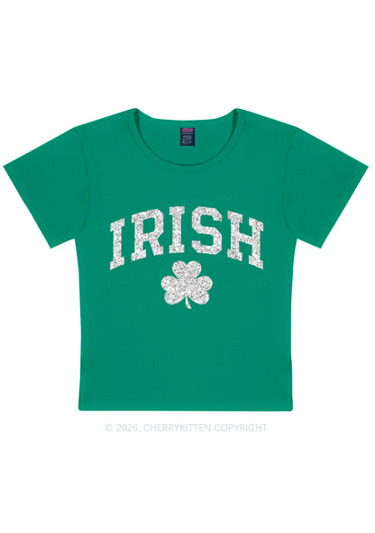 Glitter Irish Shamrock St Patricks Y2K Baby Tee Cherrykitten