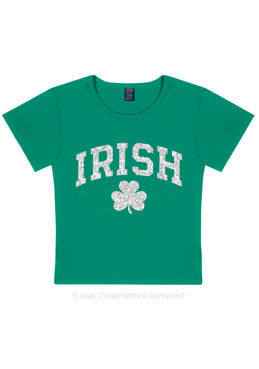 Glitter Irish Shamrock St Patricks Y2K Baby Tee Cherrykitten