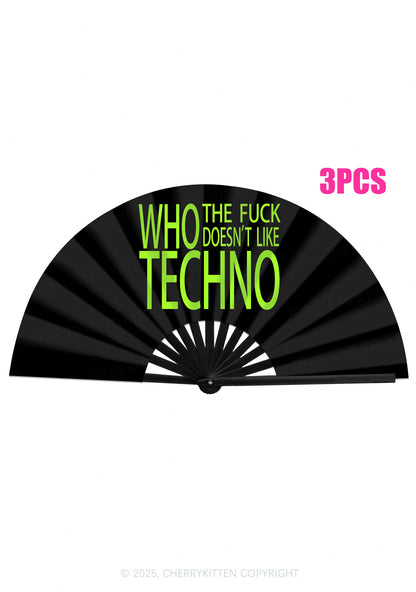 Who Doesnt Like Techno Y2K Rave Hand Fan Cherrykitten