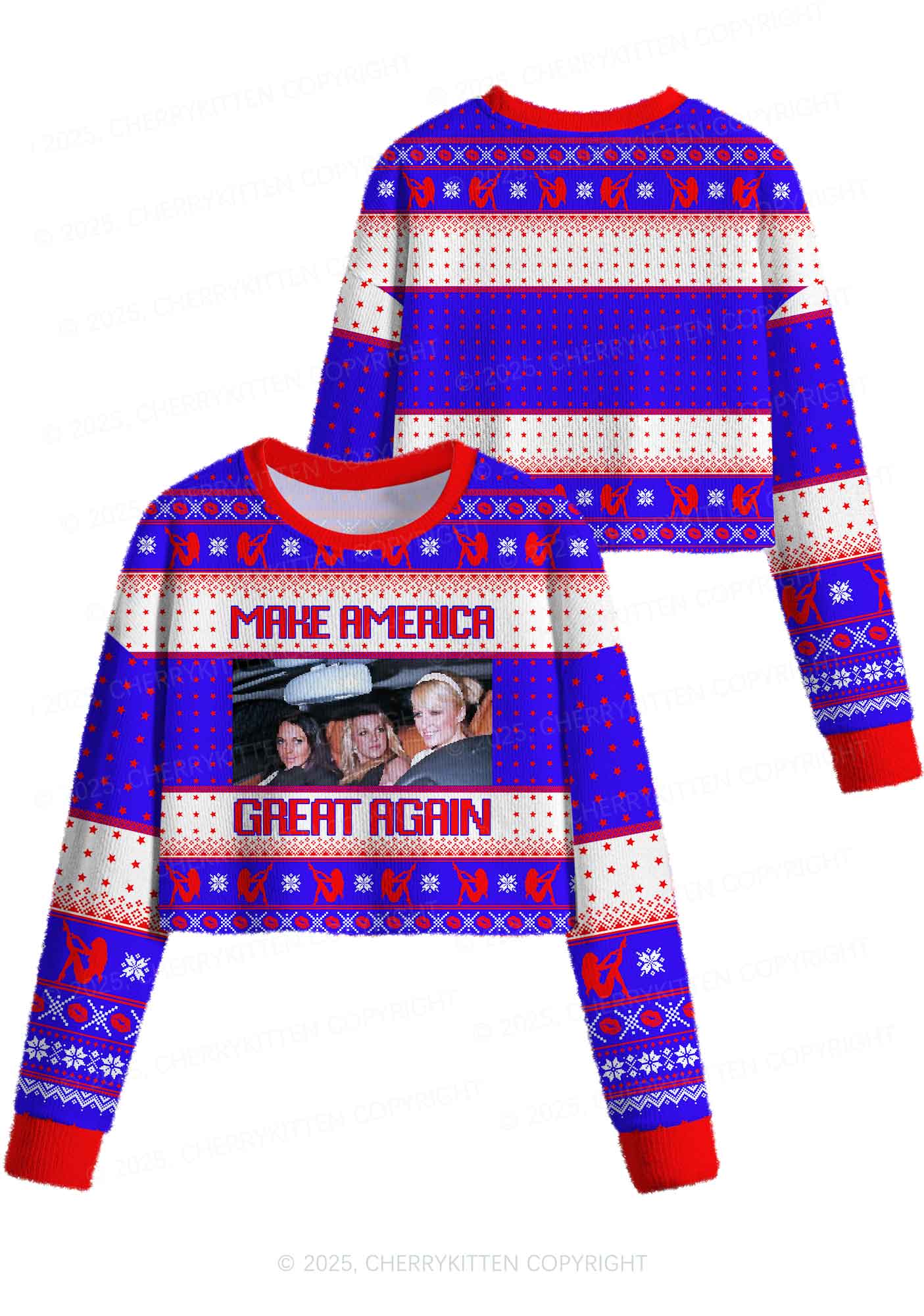 Make America Great Again Y2K Christmas Crop Knit Sweatshirt Cherrykitten