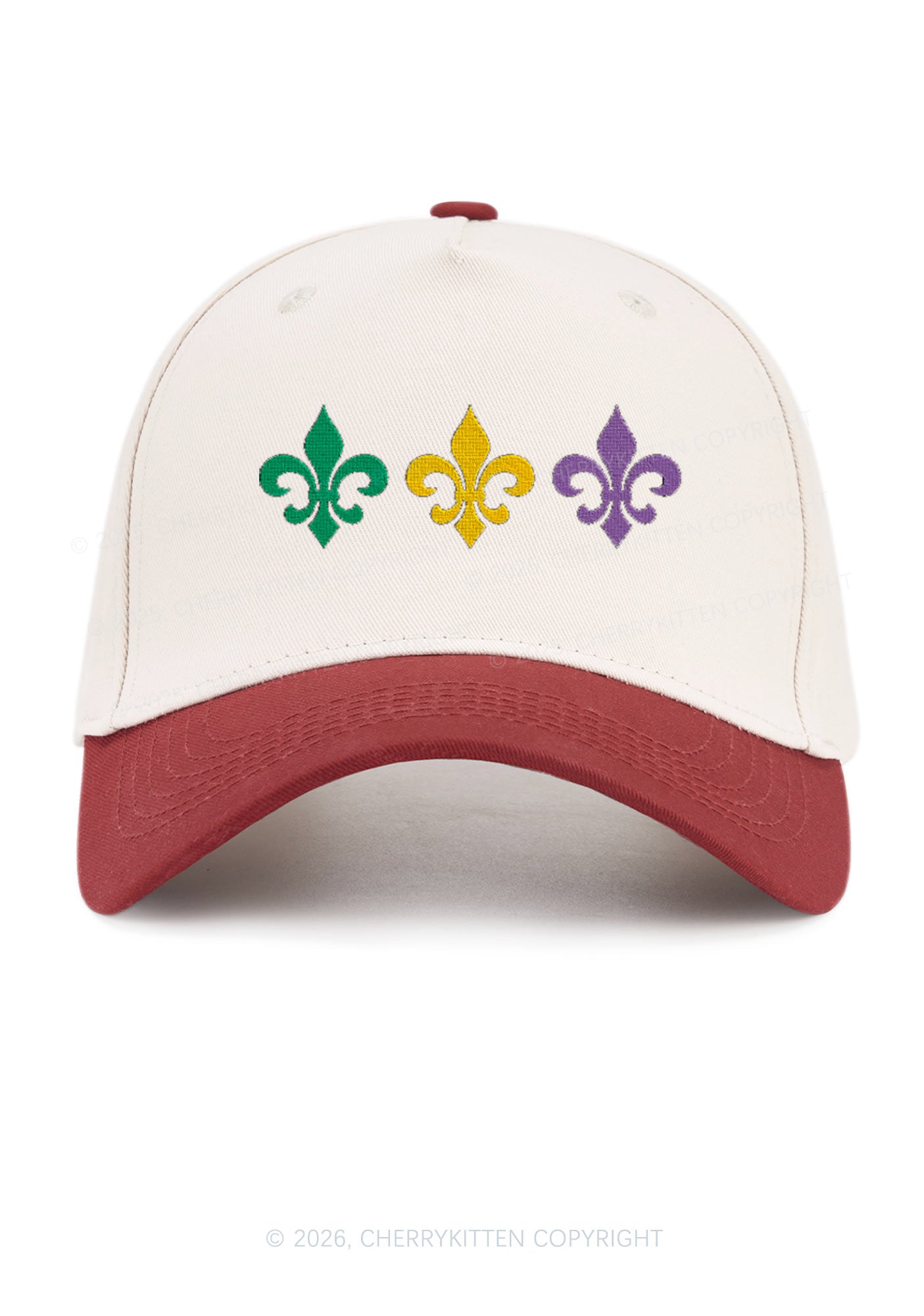 Embroidered Mardi Gras Fleur De Lis Trio Y2K Color Block Baseball Cap Cherrykitten