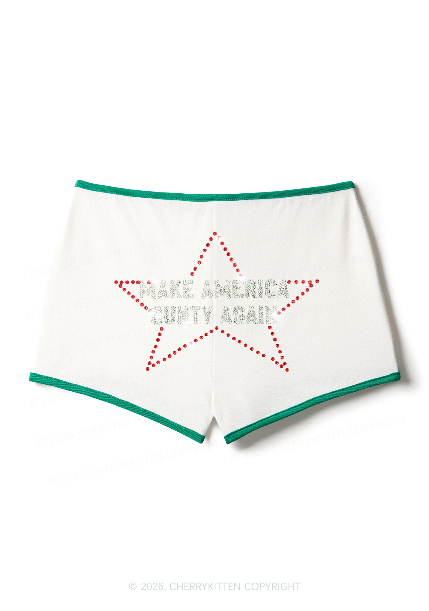 Rhinestone Make America Cxxty Again Y2K Booty Shorts Cherrykitten