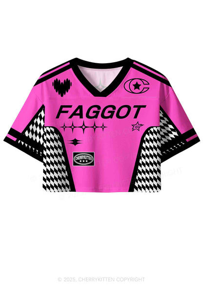 Custom Hot Pink Faggot Pride Y2K Crop Sport Jersey Shirts Cherrykitten