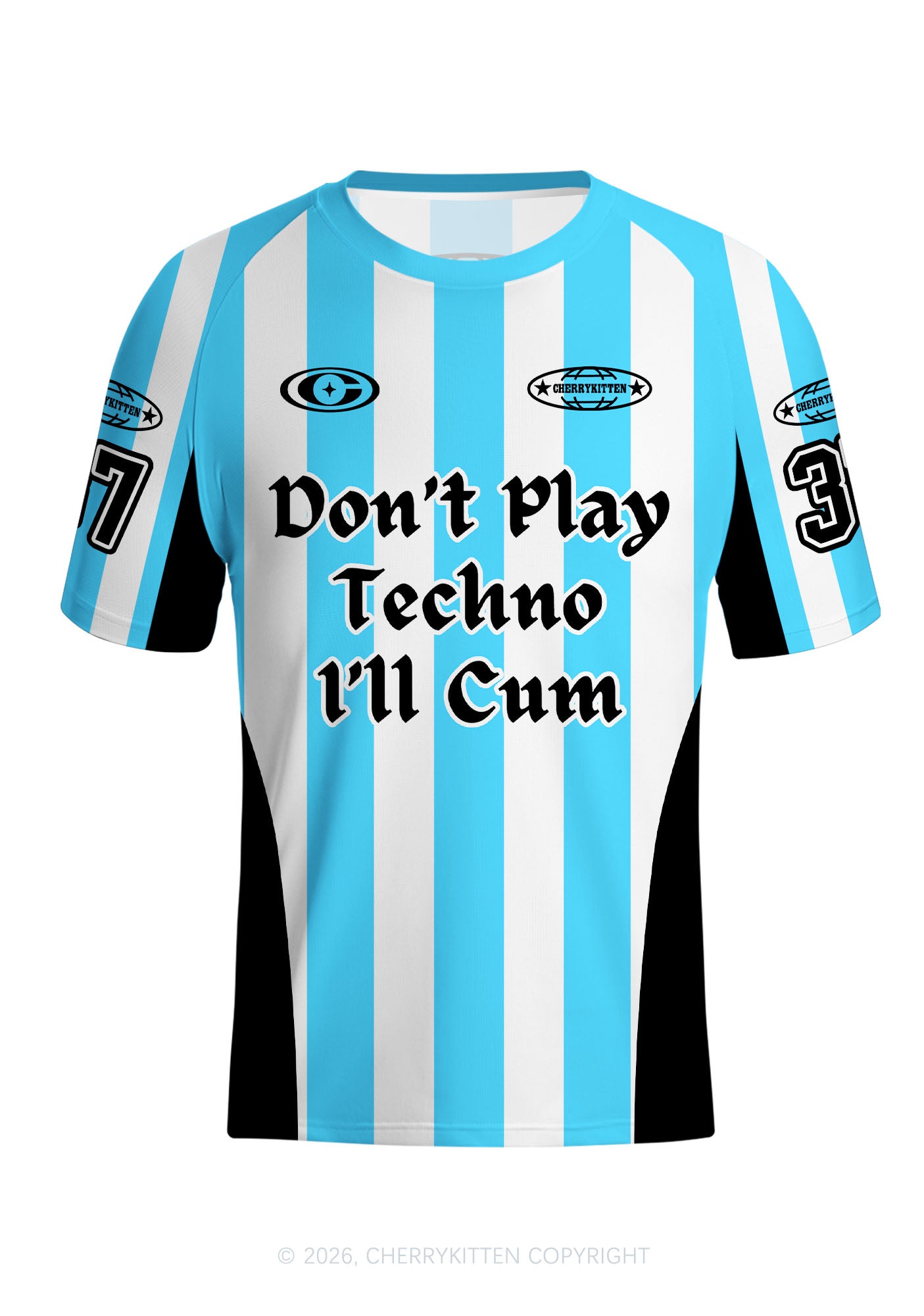 Skyblue Dont Play Techno Y2K Football Jersey Shirts Cherrykitten