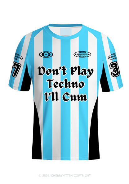 Skyblue Dont Play Techno Y2K Football Jersey Shirts Cherrykitten