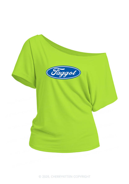 Faggot Pride Y2K Off Shoulder Tee Cherrykitten