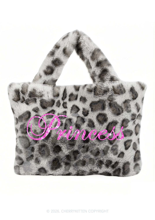 Glitter Leopard Princess Y2K Plush Leopard Handbag Cherrykitten