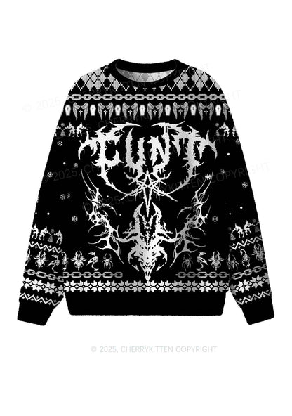 Black Punk Cxxt Y2K Christmas Knit Sweatshirt Cherrykitten