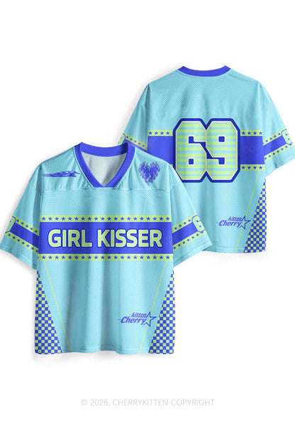 Blue Girl Kisser Pride Y2K Sport Jersey Shirts Cherrykitten
