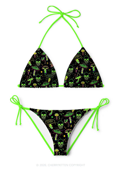 Neon Skull Mushroom Y2K Print Bikini Set Cherrykitten