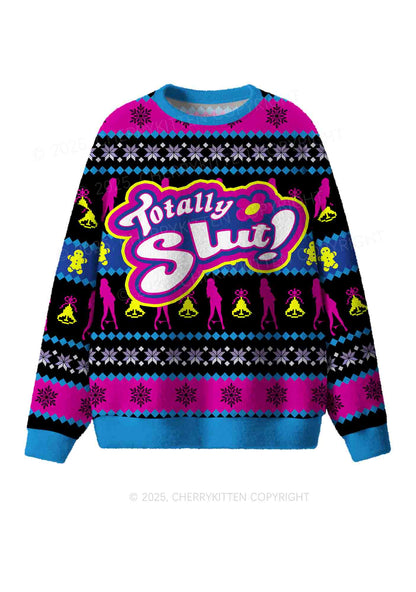 Blue Totally Slxt Y2K Christmas Knit Sweatshirt Cherrykitten