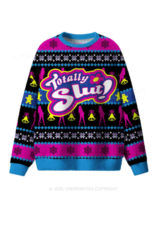 Blue Totally Slxt Y2K Christmas Knit Sweatshirt Cherrykitten