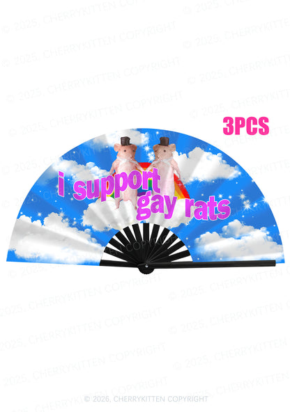 I Support Gay Rats Pride Y2K Rave Hand Fan Cherrykitten