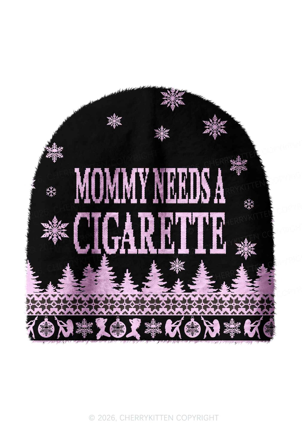 Mommy Needs A Cigarette Y2K Print Knit Beanie Cherrykitten