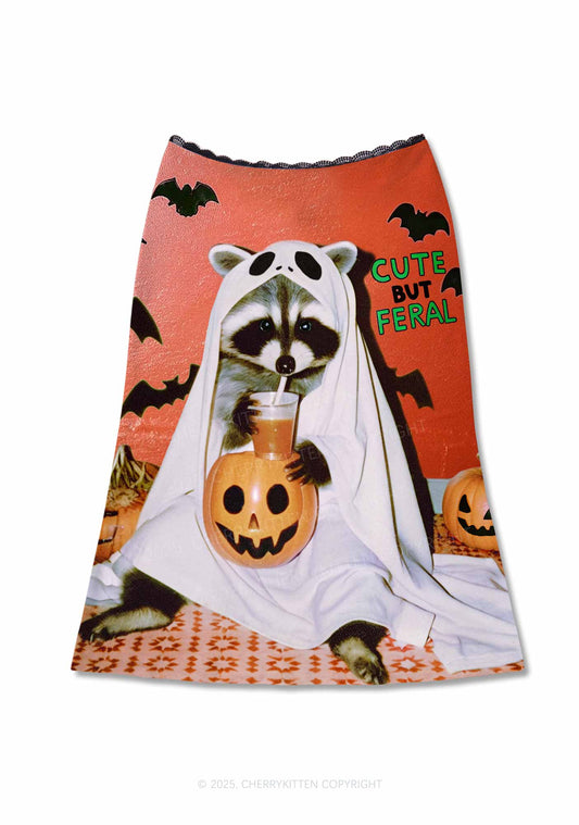 Halloween Cute But Feral Y2K Print Midi Skirt Cherrykitten