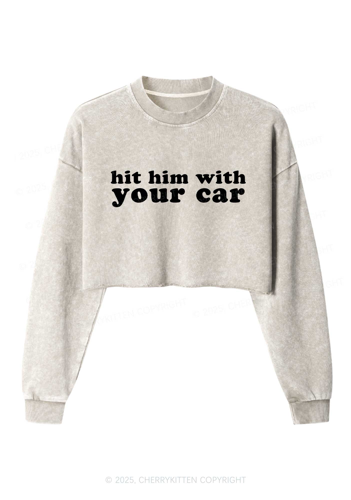 Hit Him Y2K Crop Washed Sweatshirts Cherrykitten