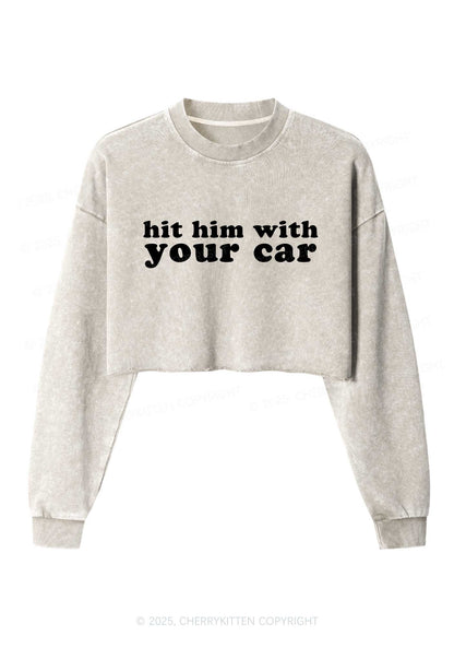 Hit Him Y2K Crop Washed Sweatshirts Cherrykitten
