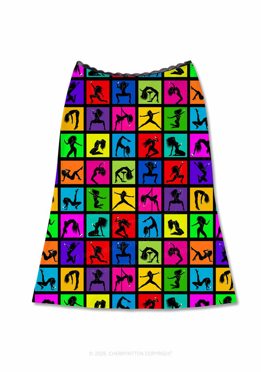 Dancer Silhouette Y2K Print Midi Skirt Cherrykitten