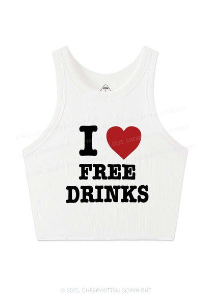 I Love Free Drinks Y2K Crop Tank Top Cherrykitten