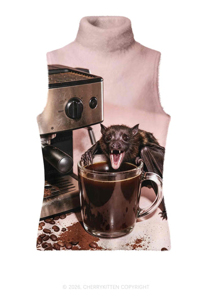Halloween Bat Coffee Y2K Knit Turtleneck Tank Top Cherrykitten