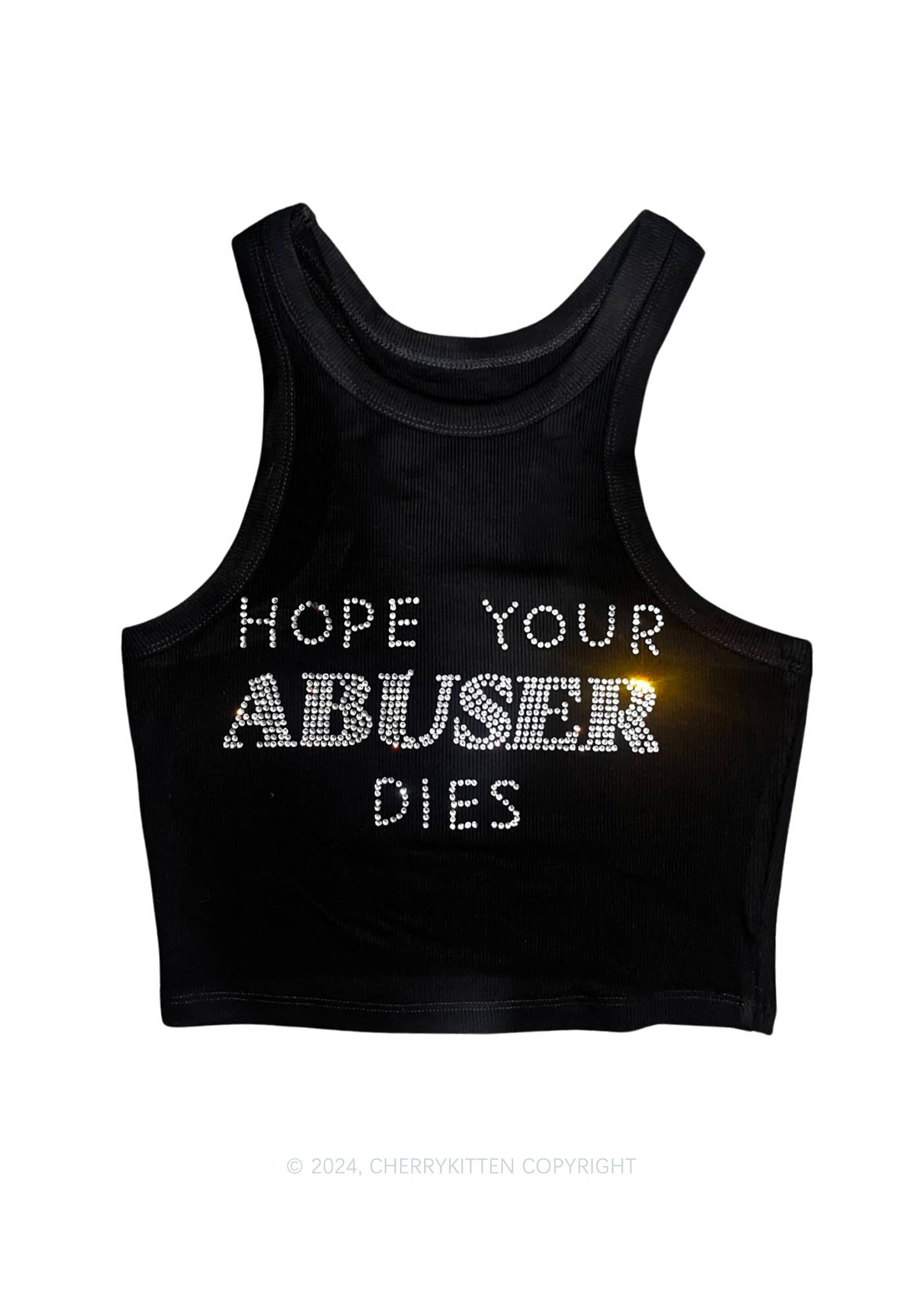 Rhinestone Abuser Dies Y2K Crop Tank Top Cherrykitten